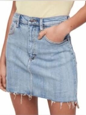 Wilfred Light Blue Denim Mini Skirt with Frayed Hem